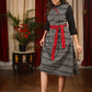 Exclusive black ikat dress with contrast belt