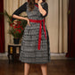 Exclusive black ikat dress with contrast belt