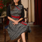 Exclusive black ikat dress with contrast belt