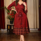 Exclusive maroon dress with sequence work all over and Ajrakh combination