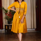 Mustard cotton dress with exclusive embroidery