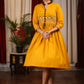 Mustard cotton dress with exclusive embroidery