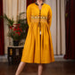 Mustard cotton dress with exclusive embroidery