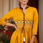 Mustard cotton dress with exclusive embroidery