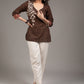 Brown cotton slub embroidered top