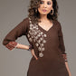 Brown cotton slub embroidered top