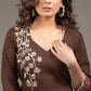 Brown cotton slub embroidered top