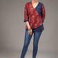 Red floral Ajrakh block print cotton overlap top with hand crafted button