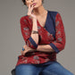 Red floral Ajrakh block print cotton overlap top with hand crafted button