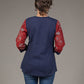 Red floral Ajrakh block print cotton overlap top with hand crafted button