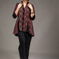 Maroon black all over Ajrakh printed high low inserted black pleated top