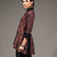 Maroon black all over Ajrakh printed high low inserted black pleated top