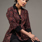 Maroon black all over Ajrakh printed high low inserted black pleated top