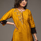 Exclusive mustard cotton top with hand embroidered zardosi embroidery