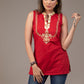 Red zari embroidered festive chineese collar cotton top