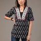 Exclusive black zig zag Ikat embroidered top