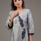 Grey cotton silk embroidered top