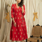 Exclusive red cotton dress with embroidered motifs