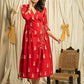 Exclusive red cotton dress with embroidered motifs