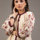 Beige chanderi top with embroidered puff sleeves & lining