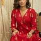 Exclusive red cotton dress with embroidered motifs