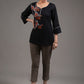 Multicolored embroidered black pure cotton designer top