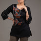 Multicolored embroidered black pure cotton designer top