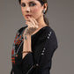 Multicolored embroidered black pure cotton designer top
