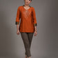 Zardosi hand embroidered mirror work rust cotton silk top