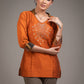 Zardosi hand embroidered mirror work rust cotton silk top