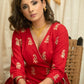 Exclusive red cotton dress with embroidered motifs