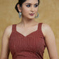 Smart Maroon Cotton Stripe Ajrakh Sleeveless Blouse with Dori