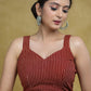 Smart Maroon Cotton Stripe Ajrakh Sleeveless Blouse with Dori