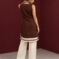 Timeless Brown Cotton Sleeveless Tunic with Notched V-Neck Button Placket & Contrast Lace Hem Border — back view