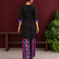 Timeless Black Cotton Kurta with Contrast Checkered Yoke Panel — back view
