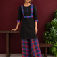 Timeless Black Cotton Kurta with Contrast Checkered Yoke Panel — front view