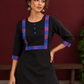 Timeless Black Cotton Kurta with Contrast Checkered Yoke Panel — fabric detail