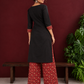 Classic Black Cotton Kurta with Maroon Ajrakh Print Yoke & Coordinated Sleeve Cuffs — back view