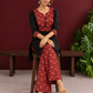 Classic Black Cotton Kurta with Maroon Ajrakh Print Yoke & Coordinated Sleeve Cuffs — seated