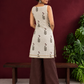 Off-White Cotton Kurta with Floral Leaf Block Print and Square Neck Contrast Trim — back view