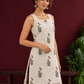 Off-White Cotton Kurta with Floral Leaf Block Print and Square Neck Contrast Trim — styled view