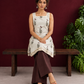 Off-White Cotton Kurta with Floral Leaf Block Print and Square Neck Contrast Trim — seated