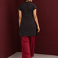 Timeless Black Cotton Tunic with Maroon Polka Dot Print and Gold Triangle Button Placket — back view