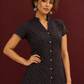 Timeless Black Cotton Tunic with Maroon Polka Dot Print and Gold Triangle Button Placket — styled view