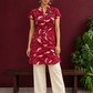 Elegant Maroon Cotton Tunic with White Leaf Print — front view