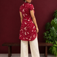 Elegant Maroon Cotton Tunic with White Leaf Print — back view