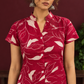 Elegant Maroon Cotton Tunic with White Leaf Print — fabric detail