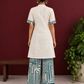 Classic Off-White Cotton Kurta with Contrast Geometric Print Pocket & Coordinated Sleeve Cuffs — back view