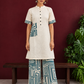 Classic Off-White Cotton Kurta with Contrast Geometric Print Pocket & Coordinated Sleeve Cuffs — front view