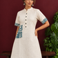 Classic Off-White Cotton Kurta with Contrast Geometric Print Pocket & Coordinated Sleeve Cuffs — fabric detail